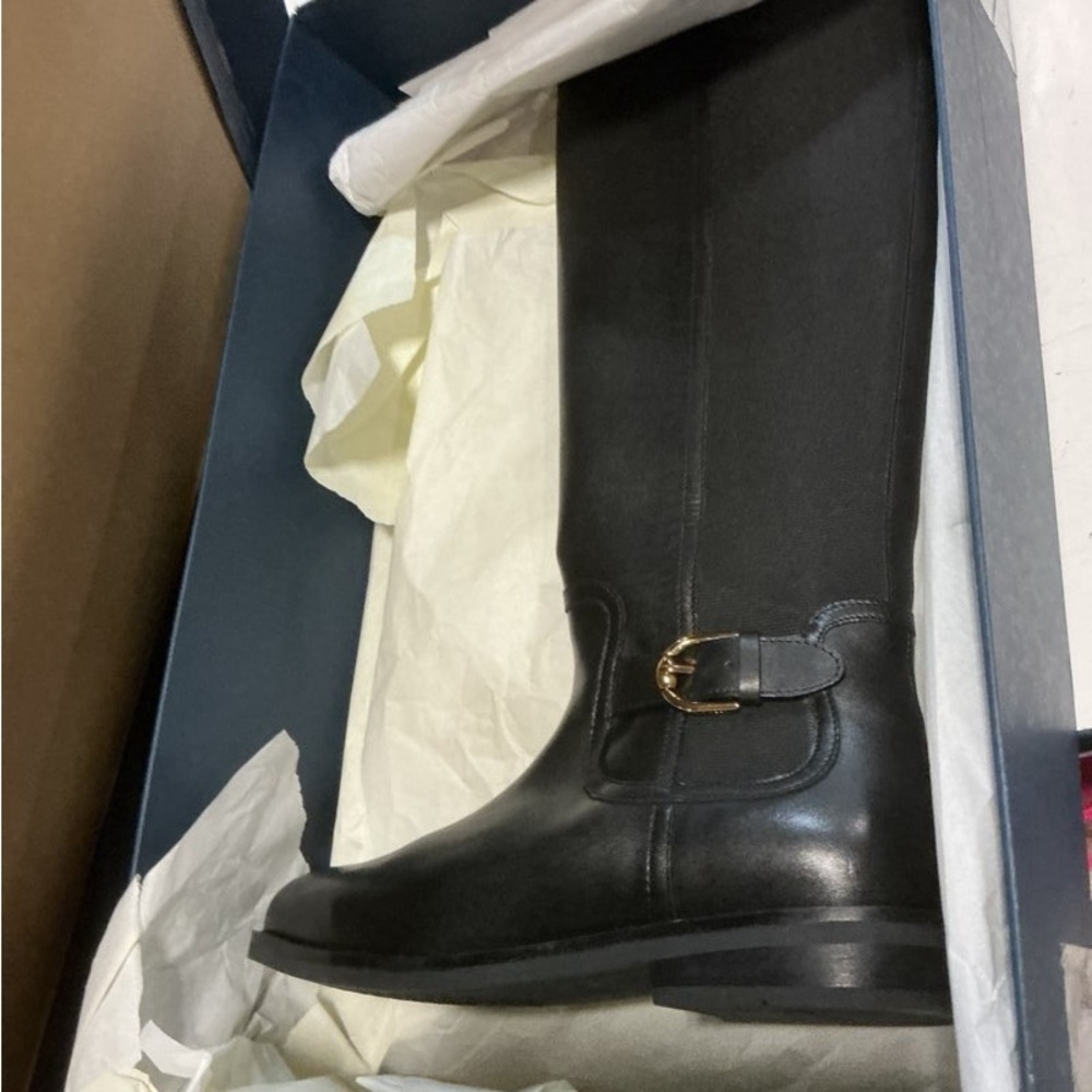Cole Haan Celestina Tall Leather Boots 9.5M Black Riding Block Heel New - Picture 8 of 8
